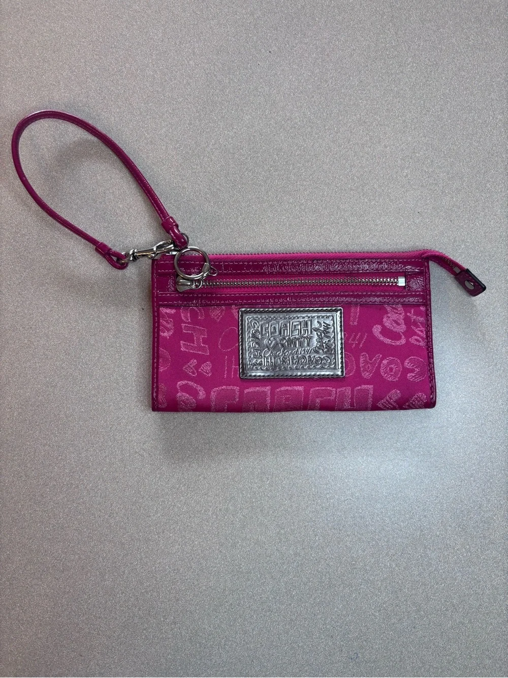 Coach Poppy Y2K Signature Fuchsia Wristlet
